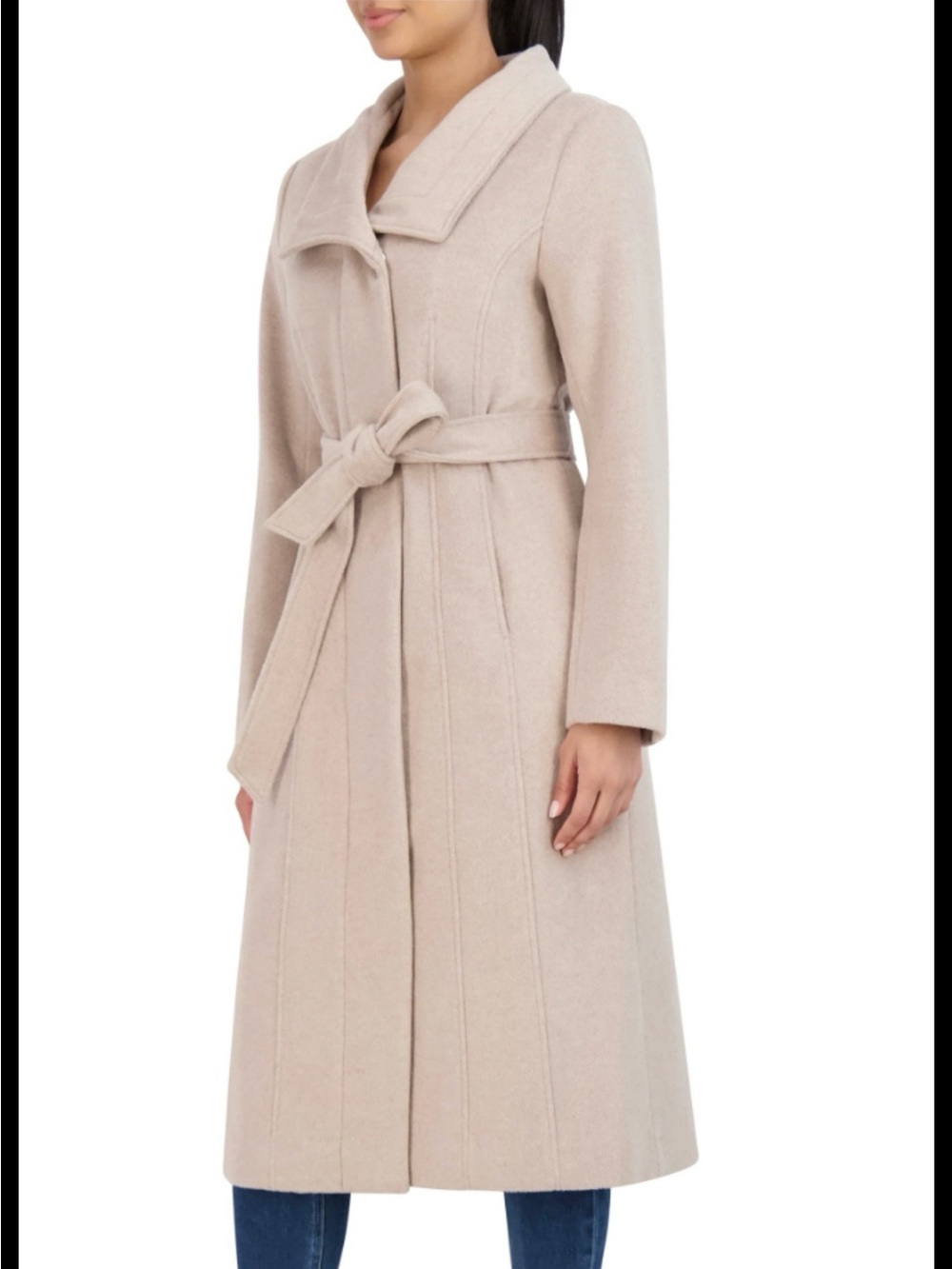 Cole Haan Sz 10 Tie-Waist Wool Trench Coat Beige Classic Capsule Timeless Boho.